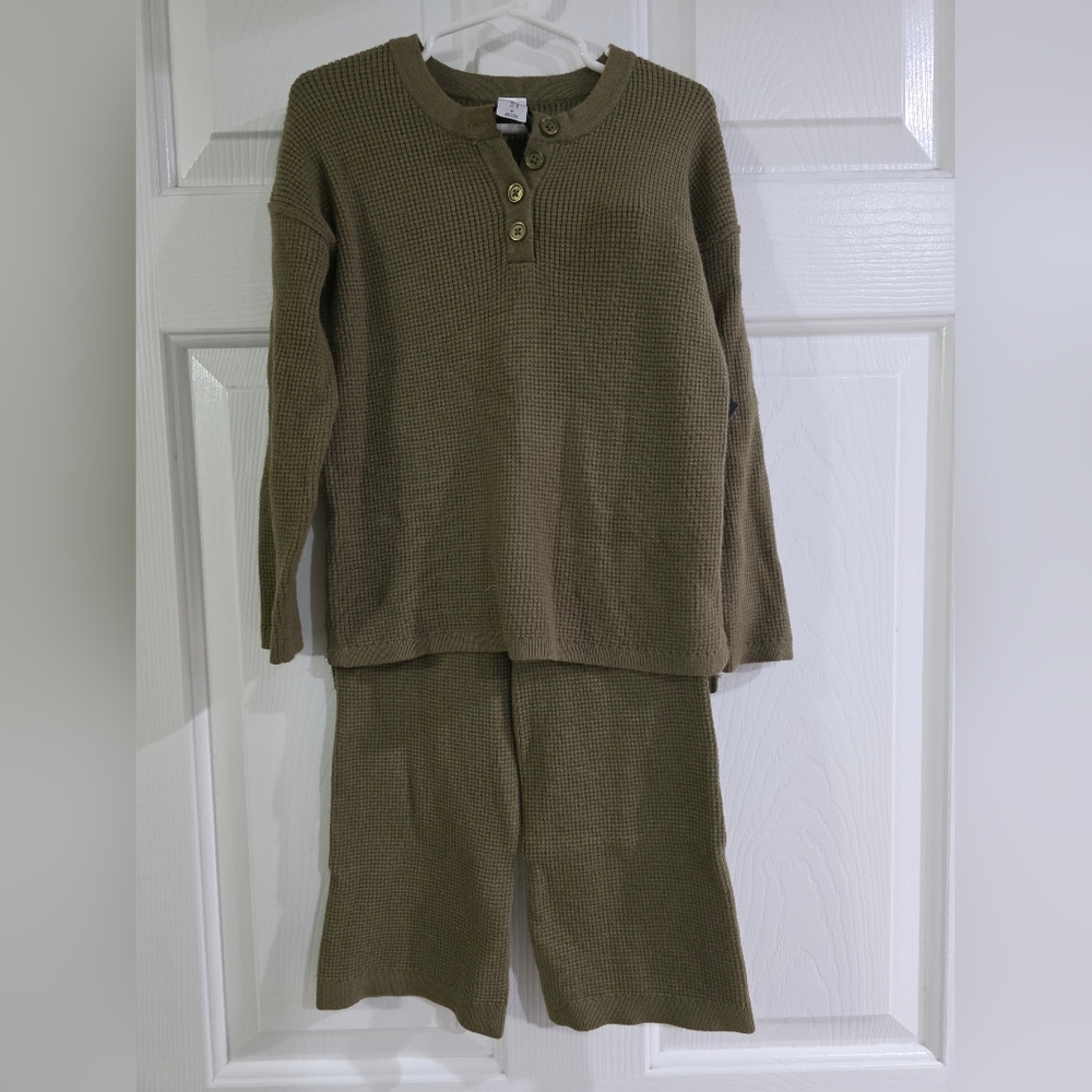 Olive Green Waffle Knit Lounge Set